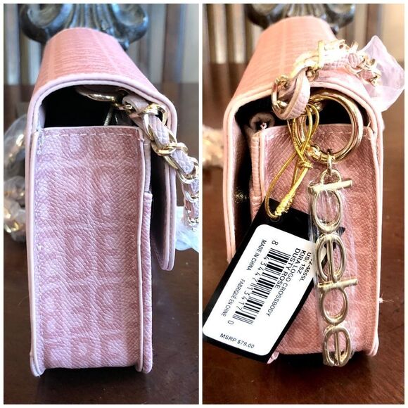 BEBE - NWT - "Kira Logo" Crossbody/Clutch in "Dusty Rose"/Textured Faux Leather - Picture 10 of 16